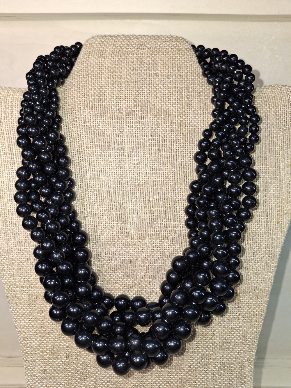 Multi-Strand Black Bead Necklace